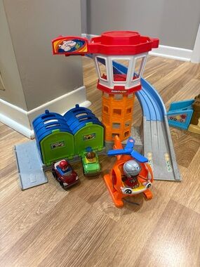Little People Airport Tower Playset with Orange Tower & Blue Ramp